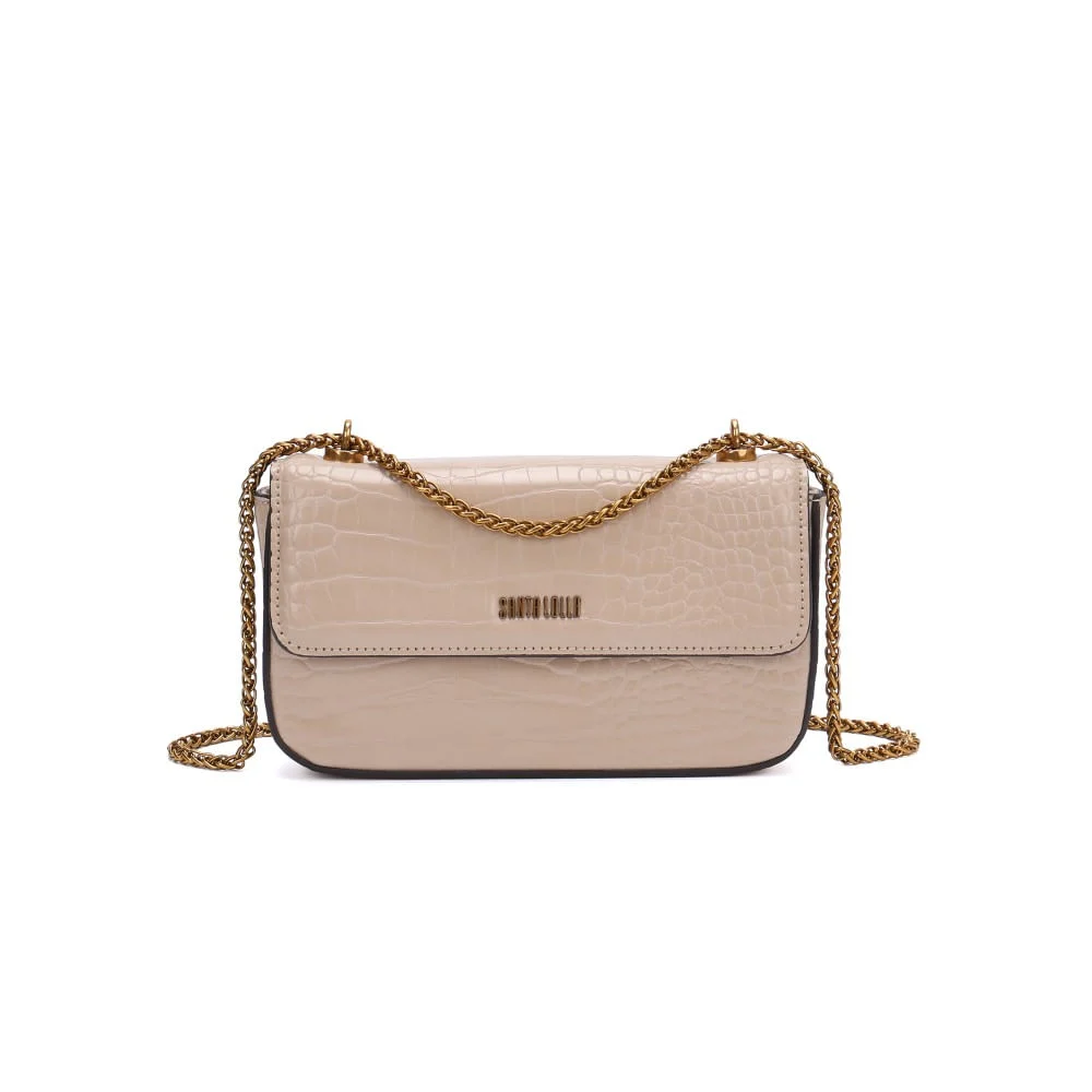 Bolsa Croco Bege Alça Transversal Corrente - vista 1 de 5