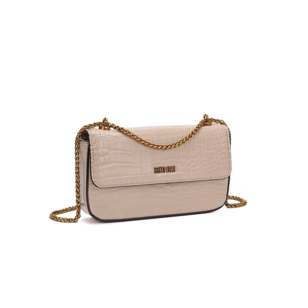 Bolsa Croco Bege Alça Transversal Corrente - vista 2 de 5