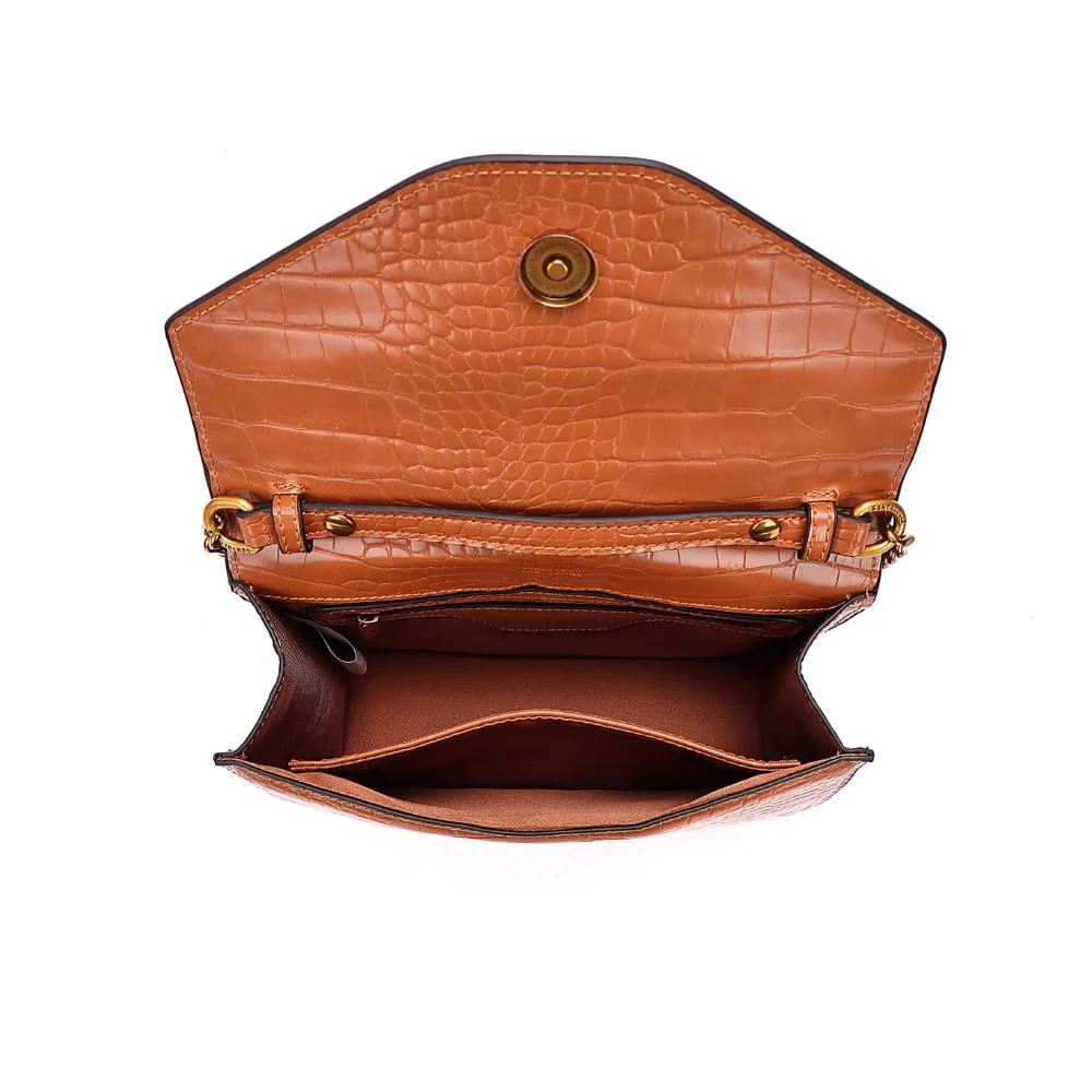 Bolsa Envelope Croco Marrom Alça Corrente Transversal - vista 7 de 7
