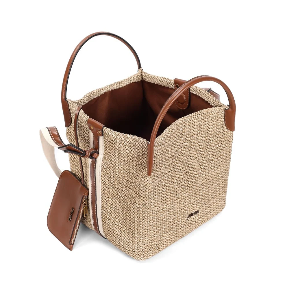 Bolsa Palha Bege Transversal E Carteira Pequena - vista 3 de 3