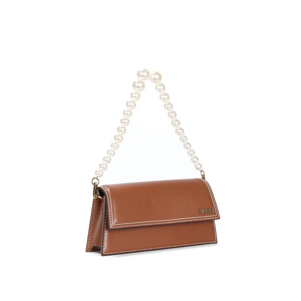 Bolsa Soft Marrom Alça de Pérolas e Transversal - vista 2 de 3
