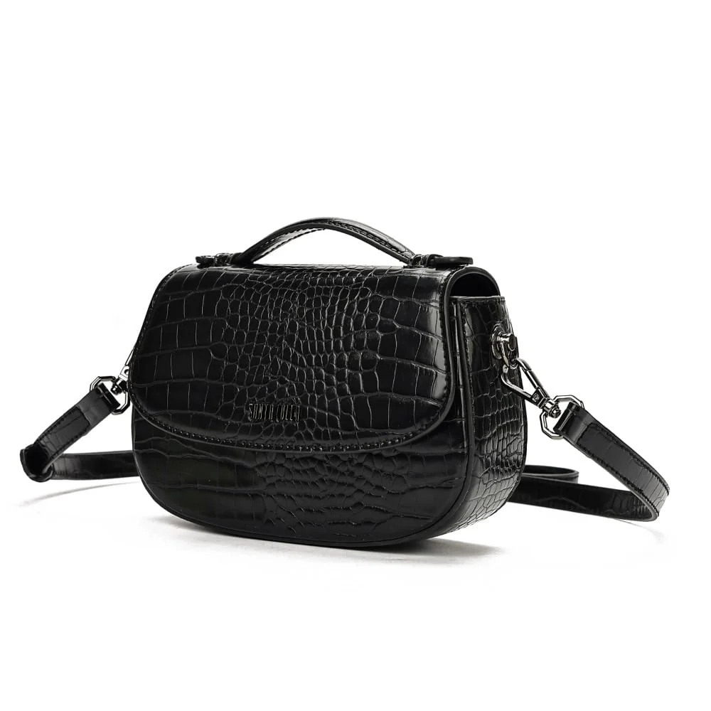 Bolsa Pequena Croco Preta Transversal - vista 3 de 7