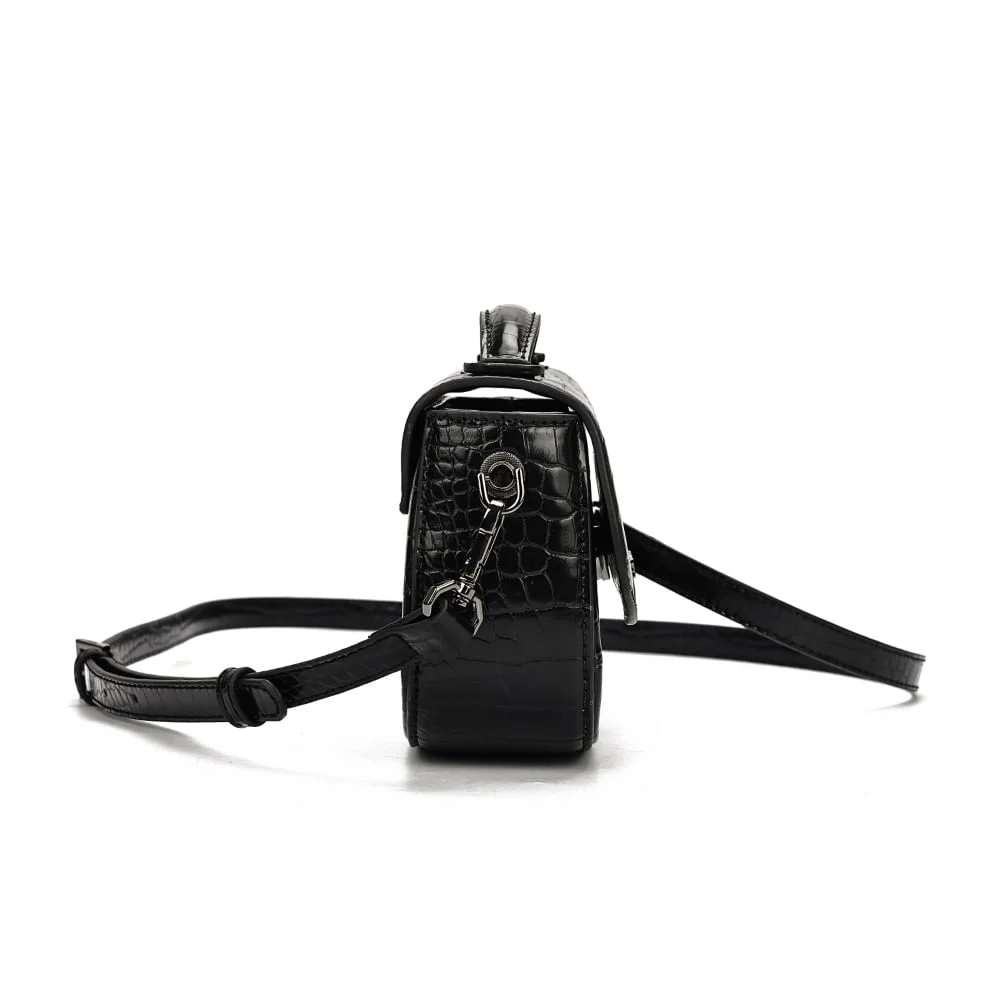 Bolsa Pequena Croco Preta Transversal - vista 4 de 7