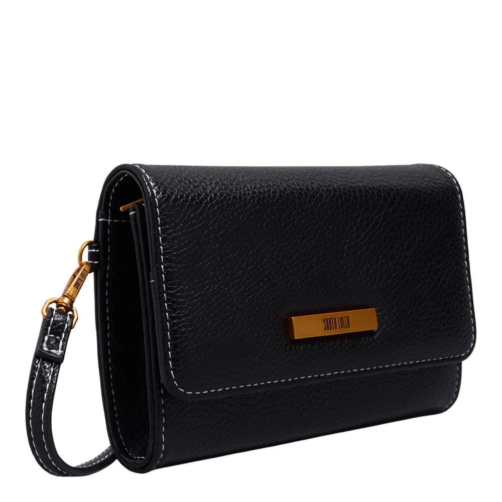 Bolsa Carteira Floater Preta Pesponto Branco Alça Transversal - vista 2 de 3