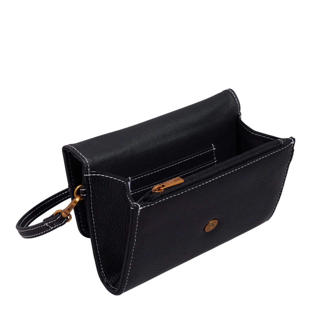 Bolsa Carteira Floater Preta Pesponto Branco Alça Transversal - vista 3 de 3