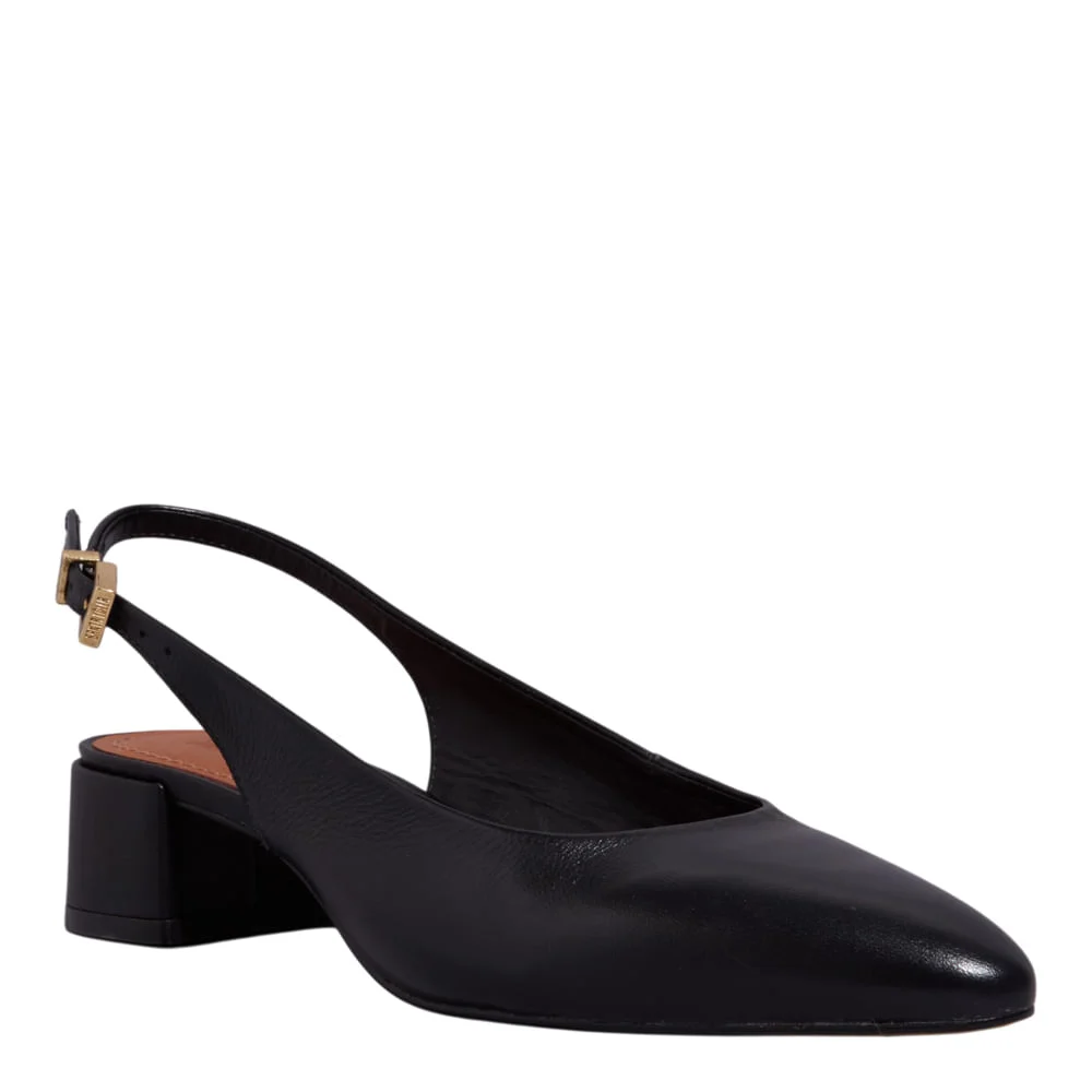 Scarpin Slingback Couro Nobre Salto Bloco Preto - vista 2 de 3