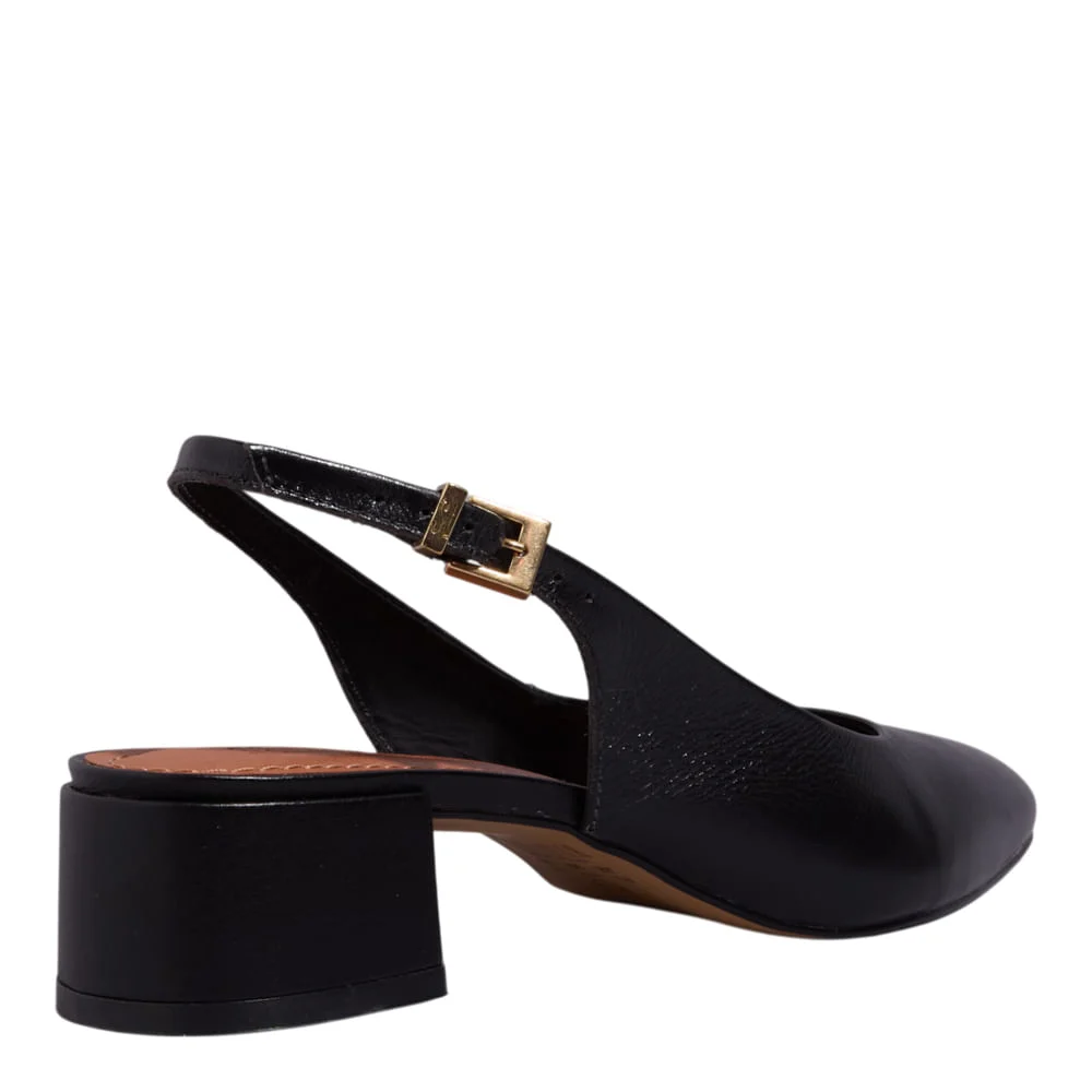 Scarpin Slingback Couro Nobre Salto Bloco Preto - vista 3 de 3