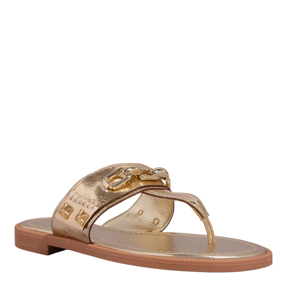 Rasteira Couro Metalizada Dourado - vista 2 de 5