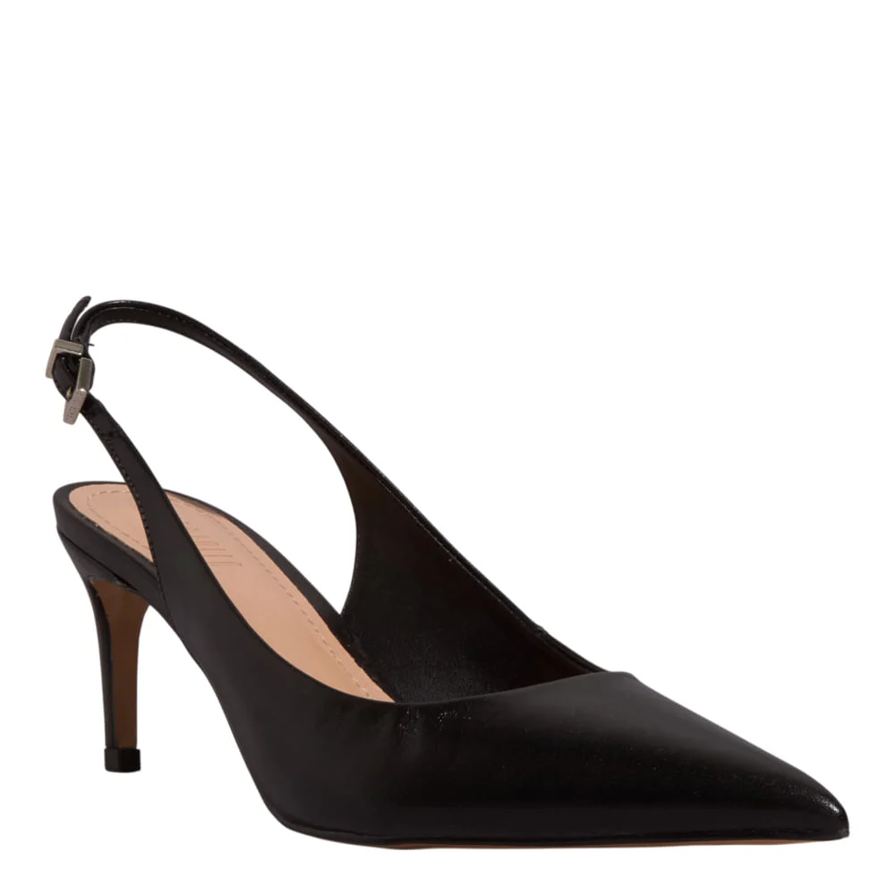 Scarpin Slingback Couro Confort Salto Fino Preto - vista 2 de 3