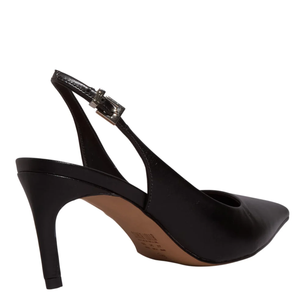 Scarpin Slingback Couro Confort Salto Fino Preto - vista 3 de 3
