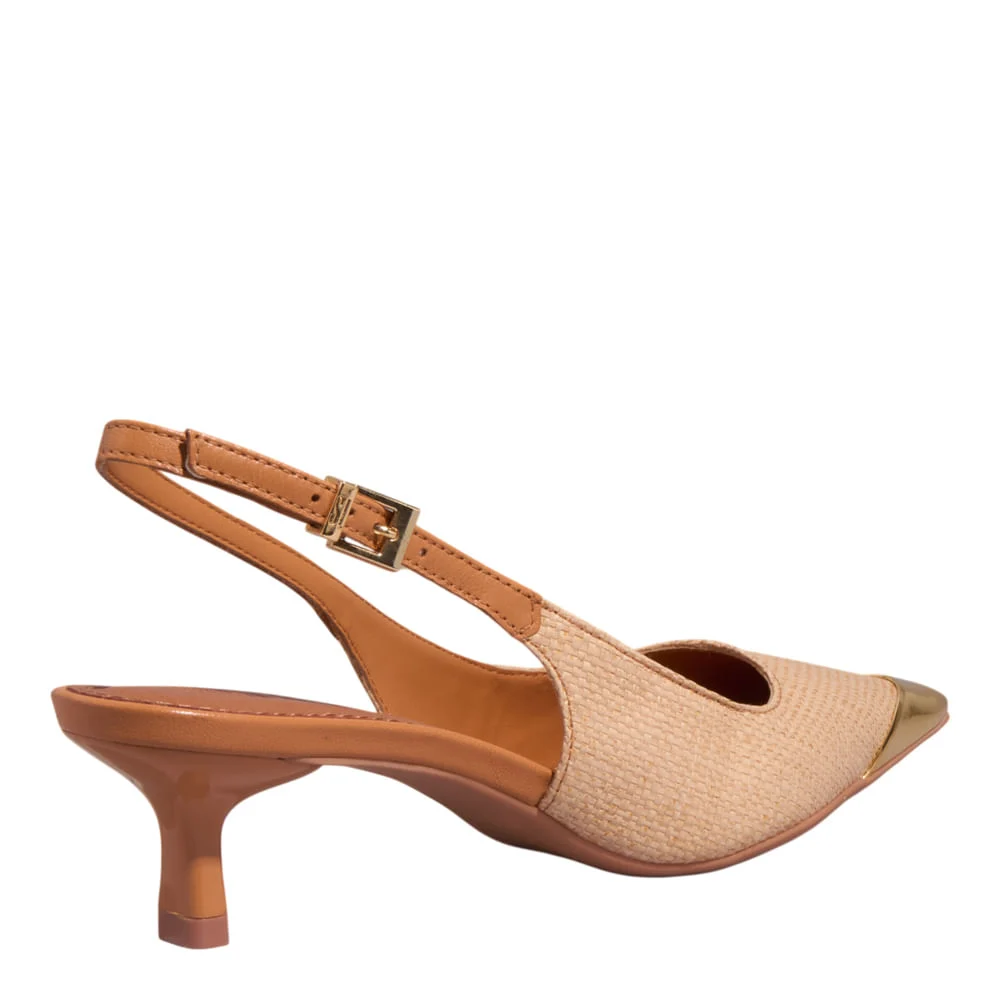 Scarpin Slingback Rafia Salto Fino Bege - vista 3 de 5