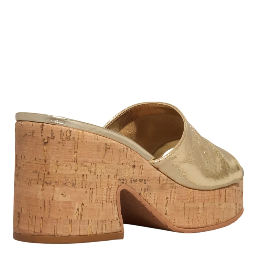 Mule Anabela Couro Metalizado Dourado - vista 3 de 3