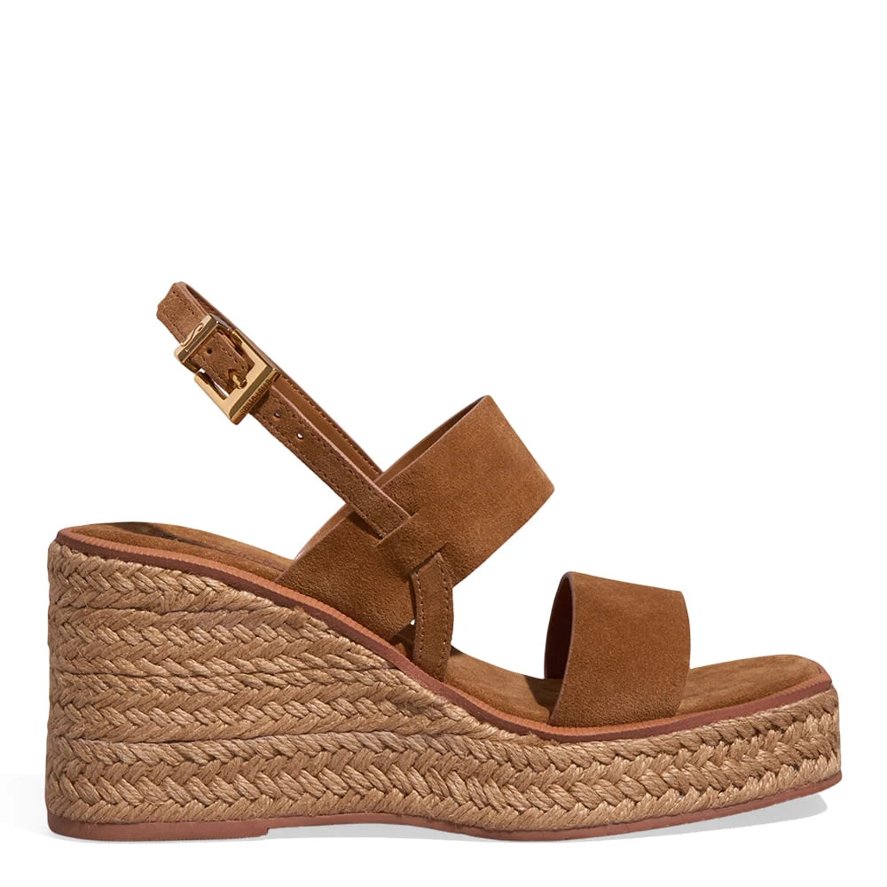 Sandália Espadrille Anabela Couro Camurça Caramelo - vista 2 de 4