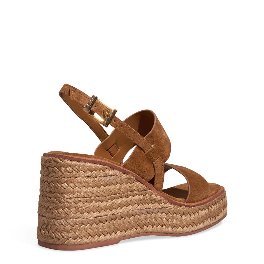 Sandália Espadrille Anabela Couro Camurça Caramelo - vista 4 de 4