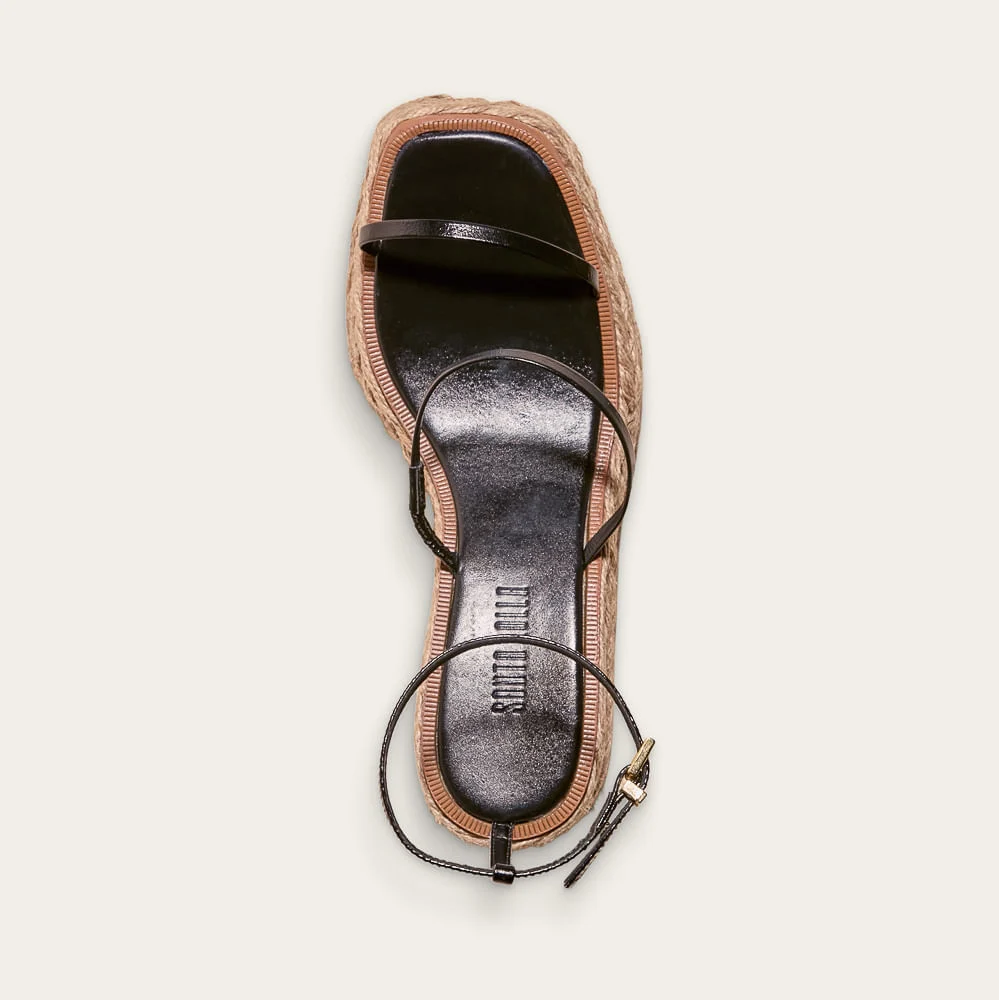 Sandália Espadrille Anabela Couro Confort Preta - vista 3 de 3