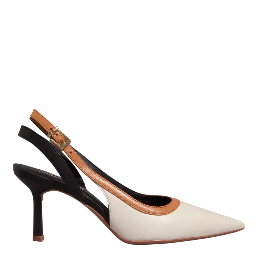 Scarpin Slingback Couro Marfim Salto Fino - vista 1 de 3