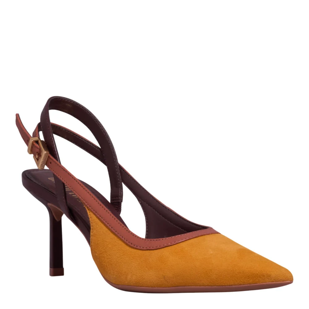 Scarpin Slingback Couro Mostarda Salto Fino - vista 2 de 3
