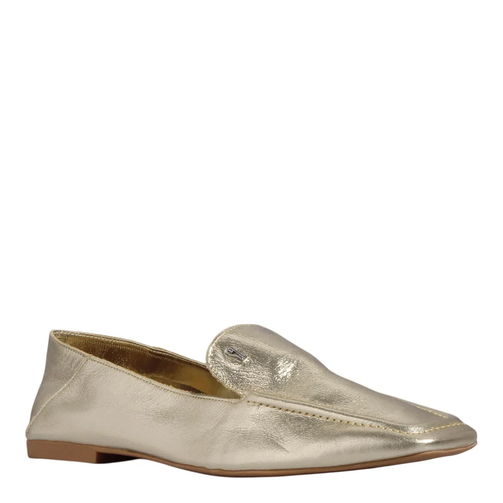Mocassim Couro Metalizado Dourado Bico Quadrado - vista 2 de 5