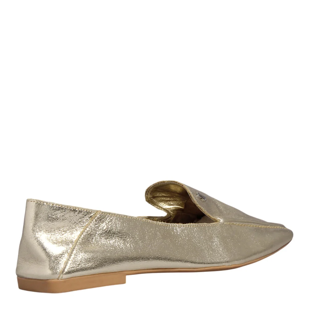 Mocassim Couro Metalizado Dourado Bico Quadrado - vista 3 de 5