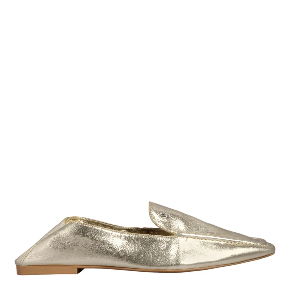 Mocassim Couro Metalizado Dourado Bico Quadrado - vista 5 de 5
