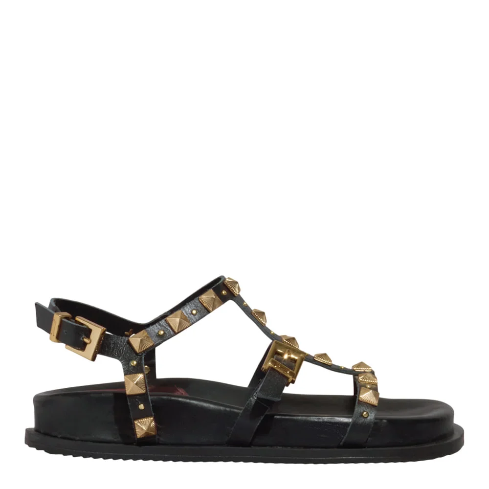 Papete Couro Confort Preta Tiras Spikes - vista 1 de 5