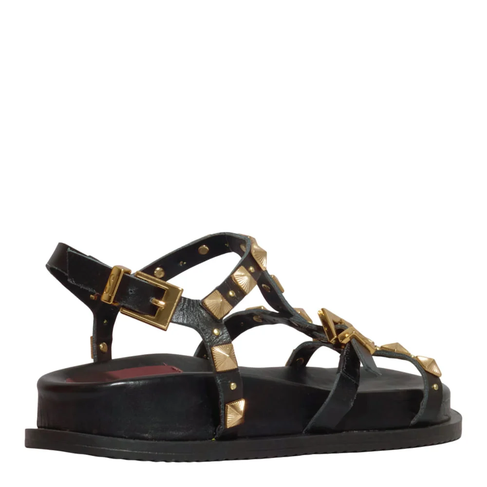 Papete Couro Confort Preta Tiras Spikes - vista 3 de 5
