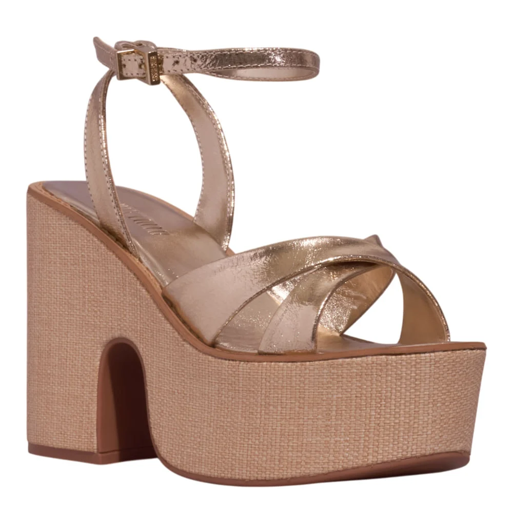 Espadrille Plataforma Couro Metalizado Dourado - vista 2 de 3