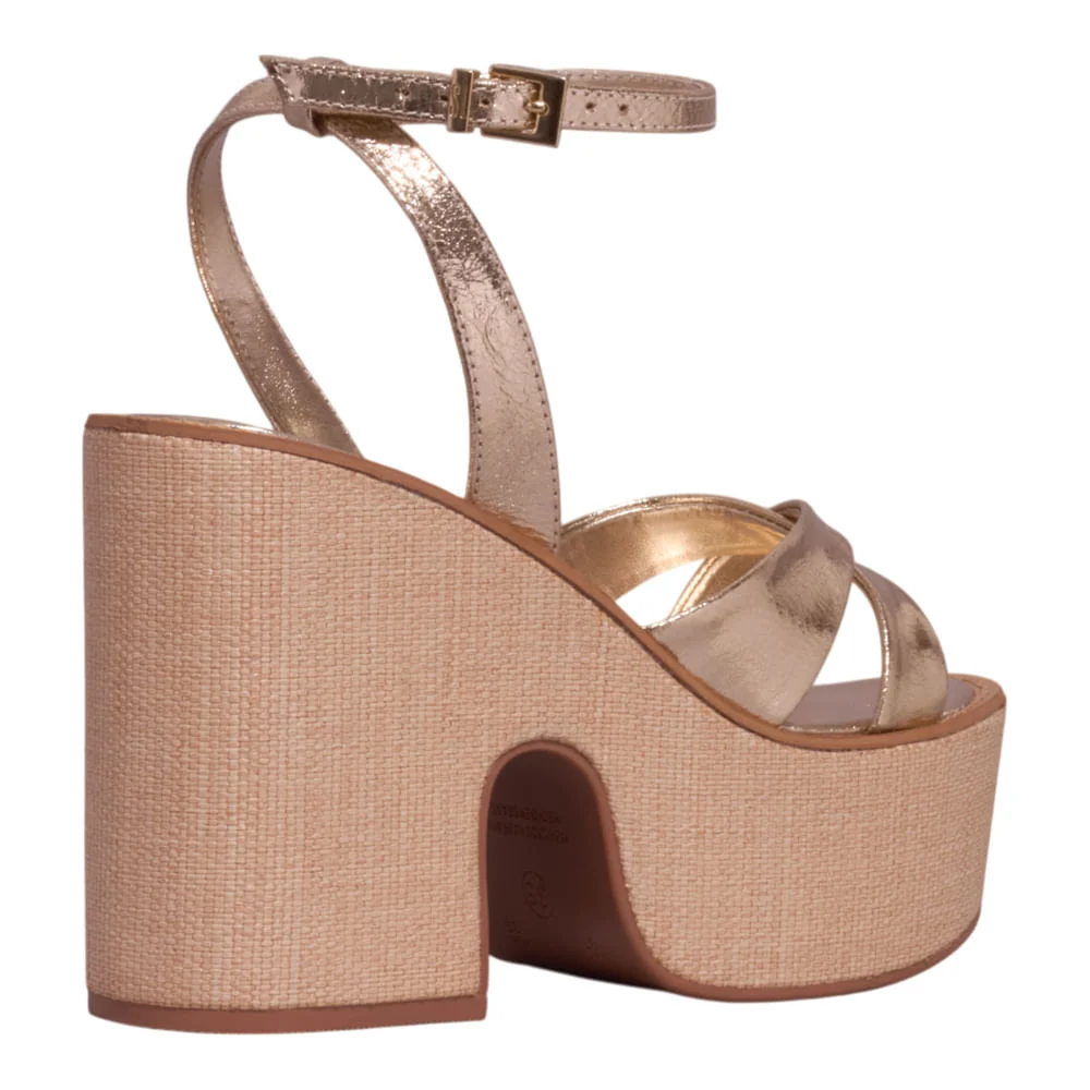 Espadrille Plataforma Couro Metalizado Dourado - vista 3 de 3