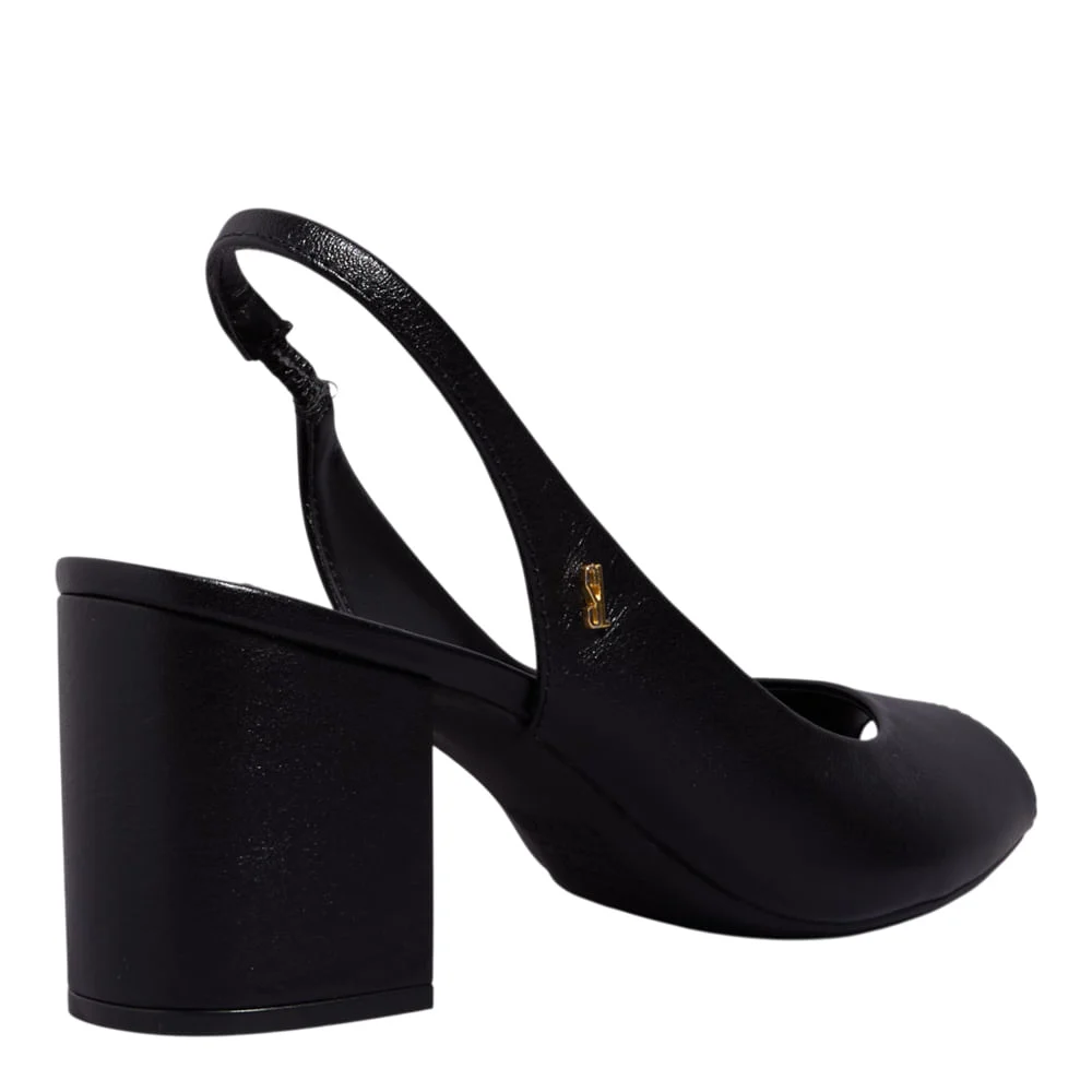 Peep Toe Slingback Couro Preto Salto Grosso - vista 3 de 3