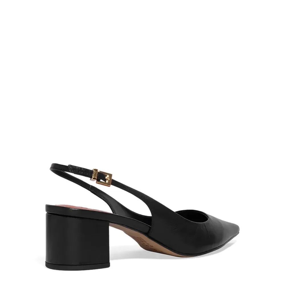 Scarpin Couro Confort Preto Bico Fino Salto Bloco Baixo - vista 3 de 3