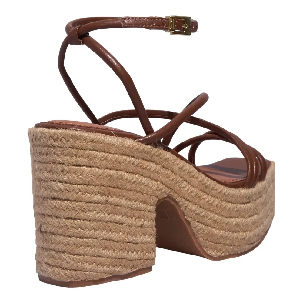 Espadrille Couro Tiras Finas Marrom - vista 4 de 4
