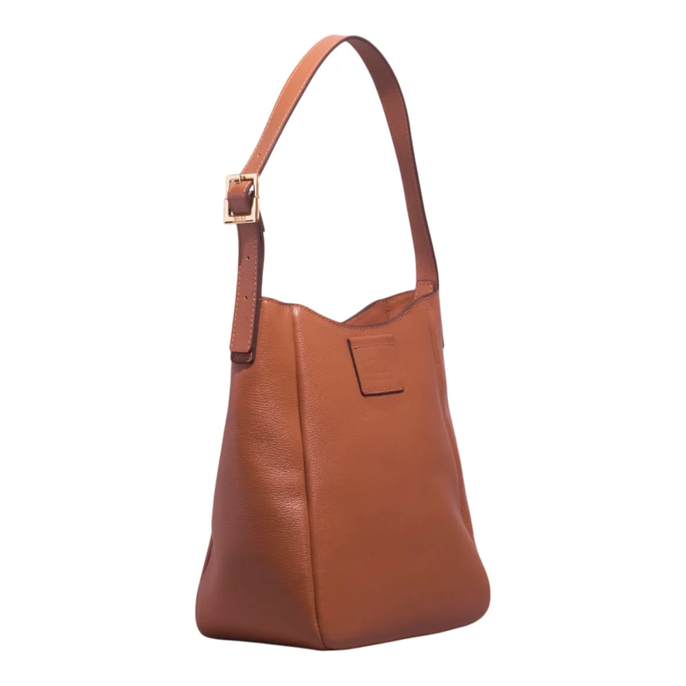 Bolsa Bucket Couro Floater Marrom Safari - vista 2 de 3