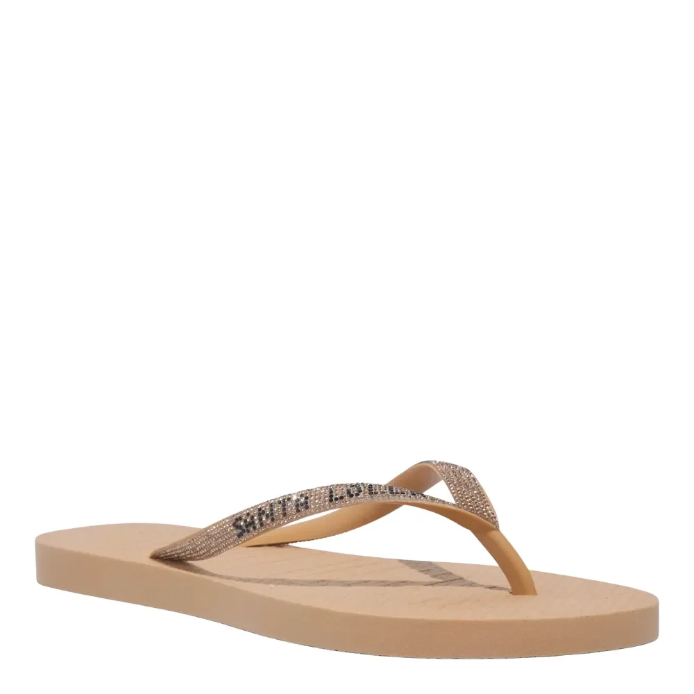 Chinelo Flip Flop Borracha Tiras Strass Brilho Bege - vista 2 de 5