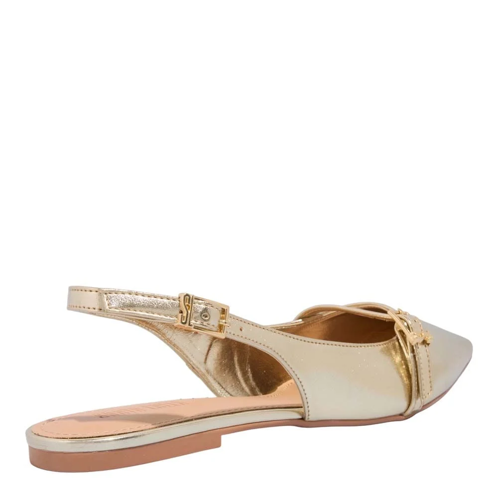 Sapatilha Slingback Metalizada Bico Fino Dourada - vista 3 de 4