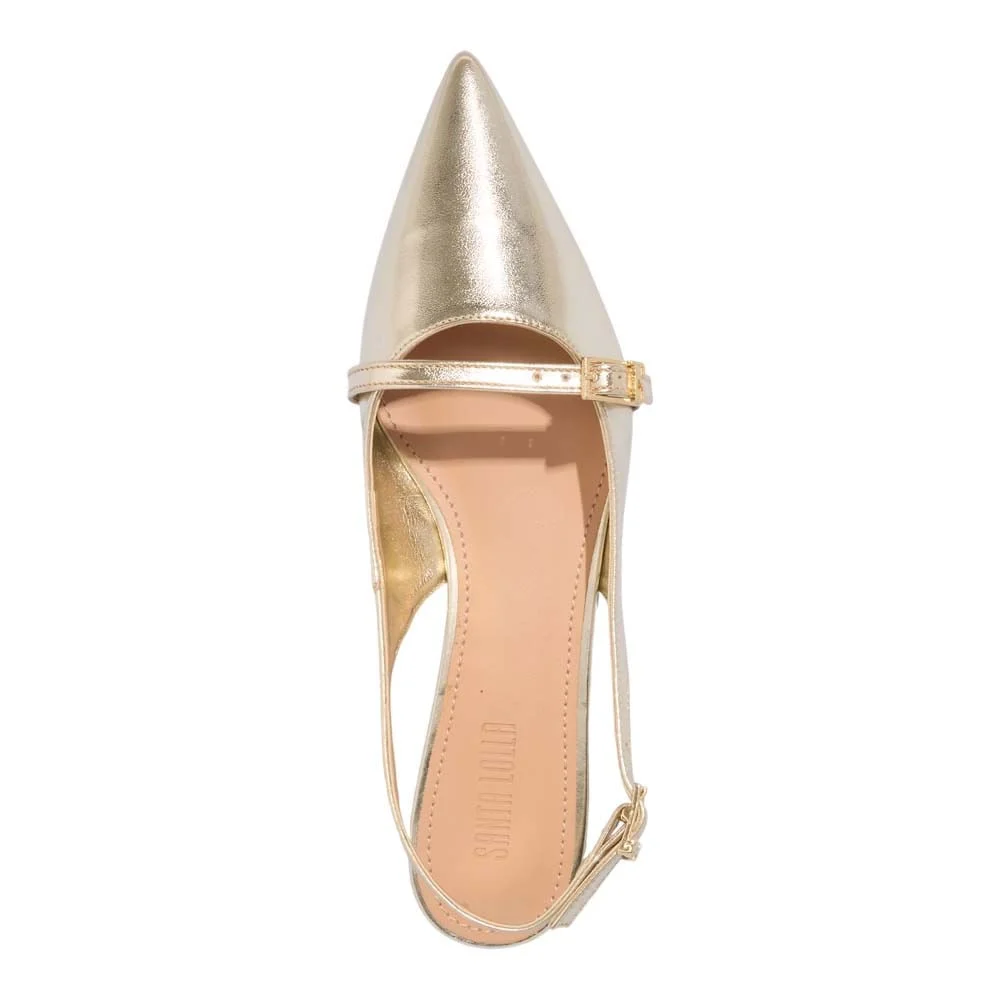 Sapatilha Slingback Metalizada Bico Fino Dourada - vista 4 de 4