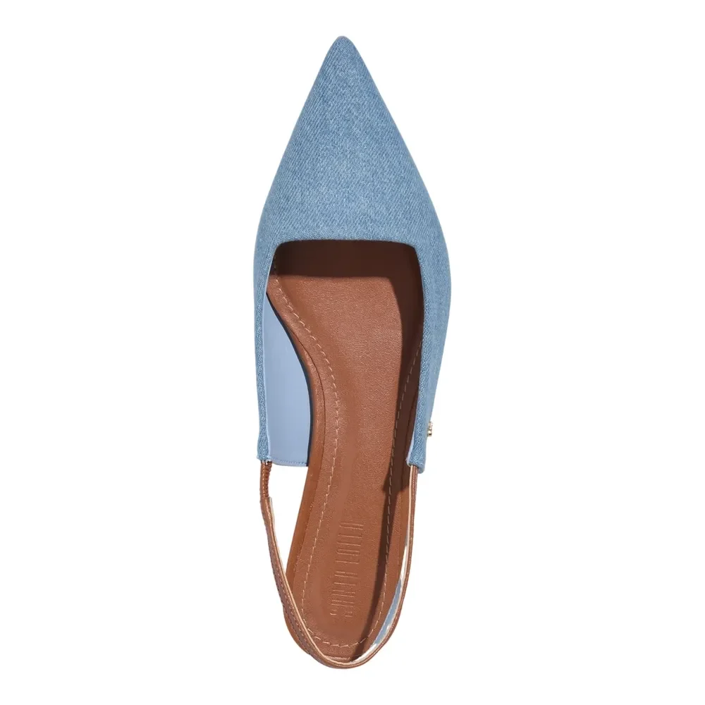 Sapatilha Slingback Texturizada Bico Fino Azul Jeans - vista 4 de 4