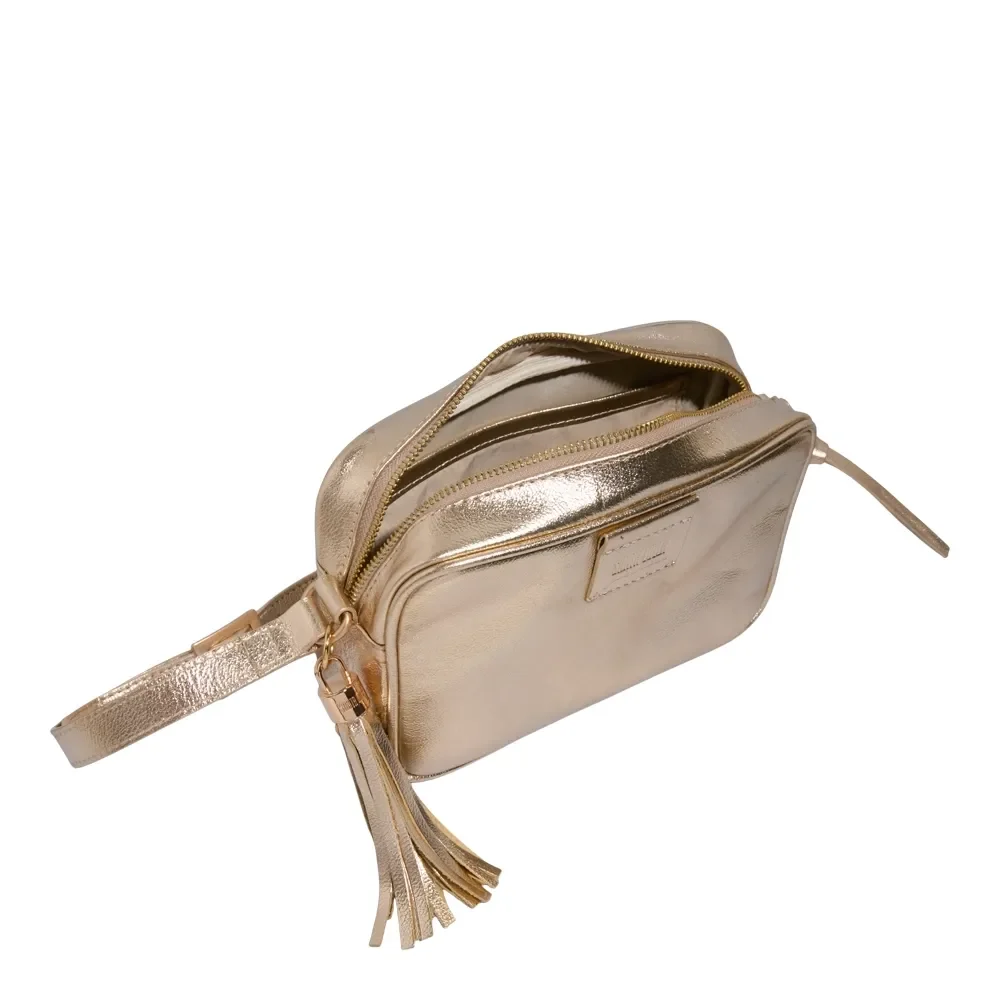 Bolsa Transversal Camera Bag Couro Metalizado Dourado - vista 3 de 3