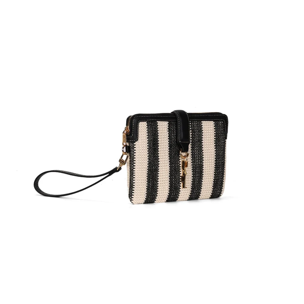Clutch Tramado Alça De Mão Listrada Preta e Branco - vista 2 de 4