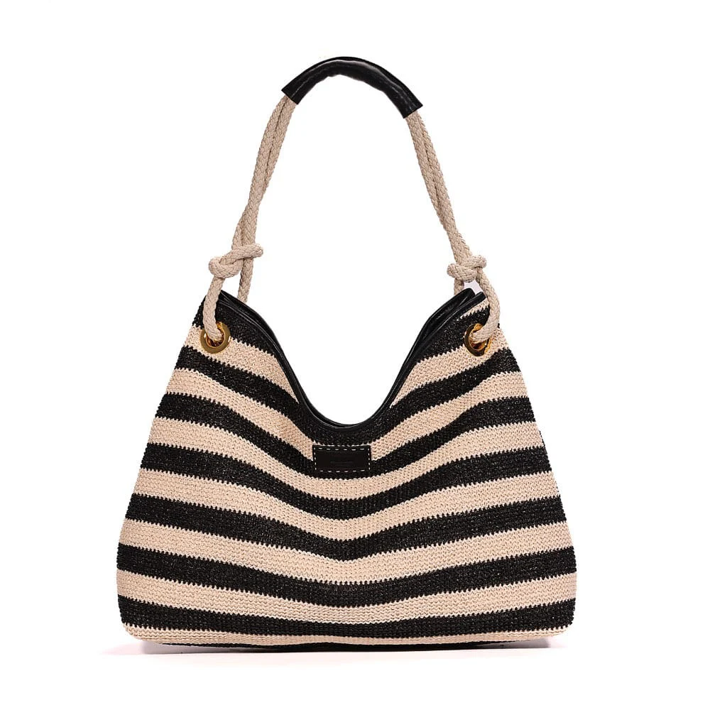 Bolsa Tramado Alça De Mão Listrada Preta a Branco - vista 1 de 9