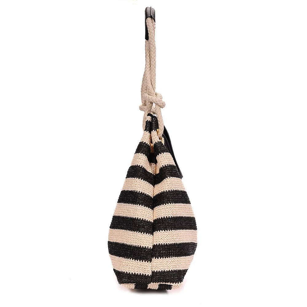 Bolsa Tramado Alça De Mão Listrada Preta a Branco - vista 4 de 9