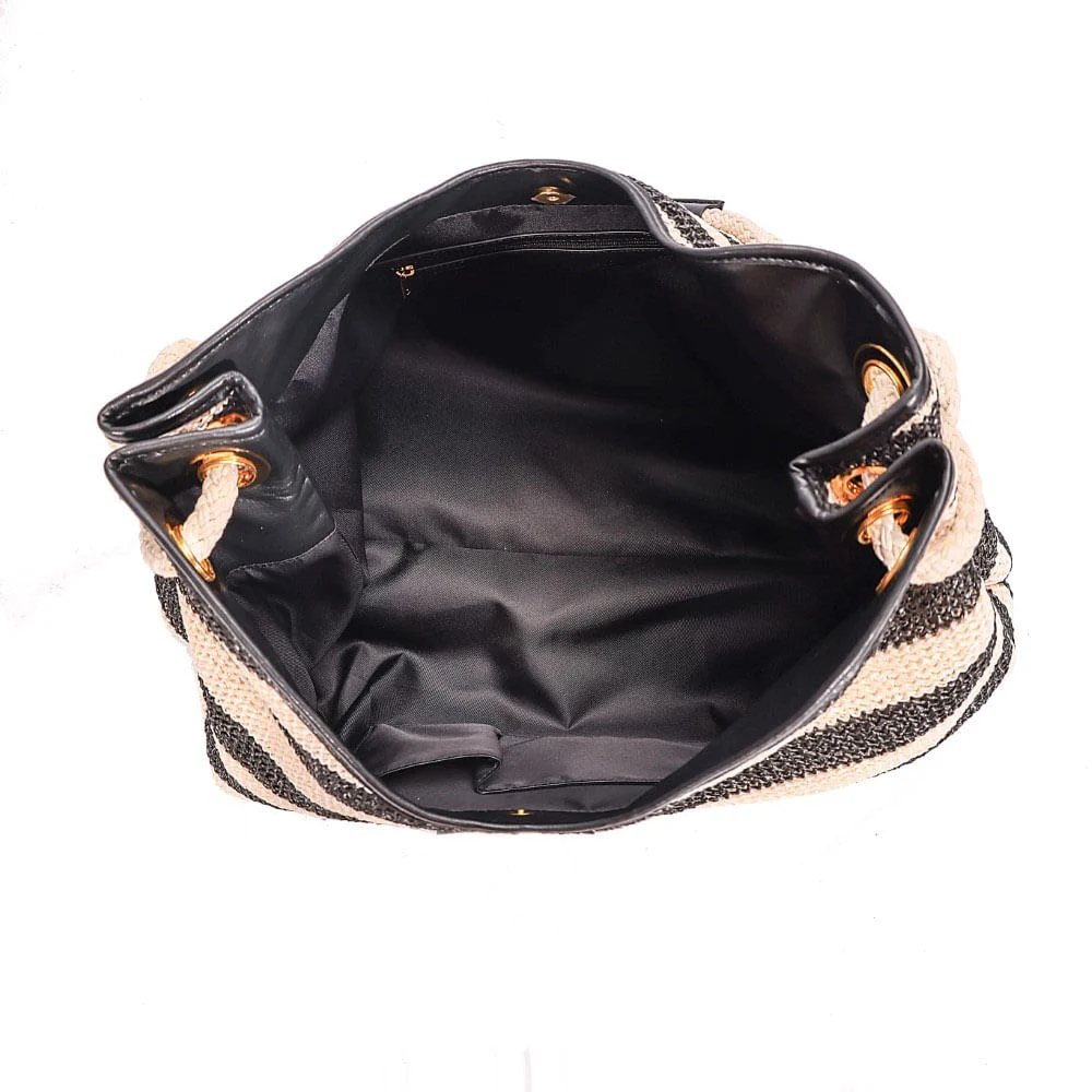 Bolsa Tramado Alça De Mão Listrada Preta a Branco - vista 7 de 9