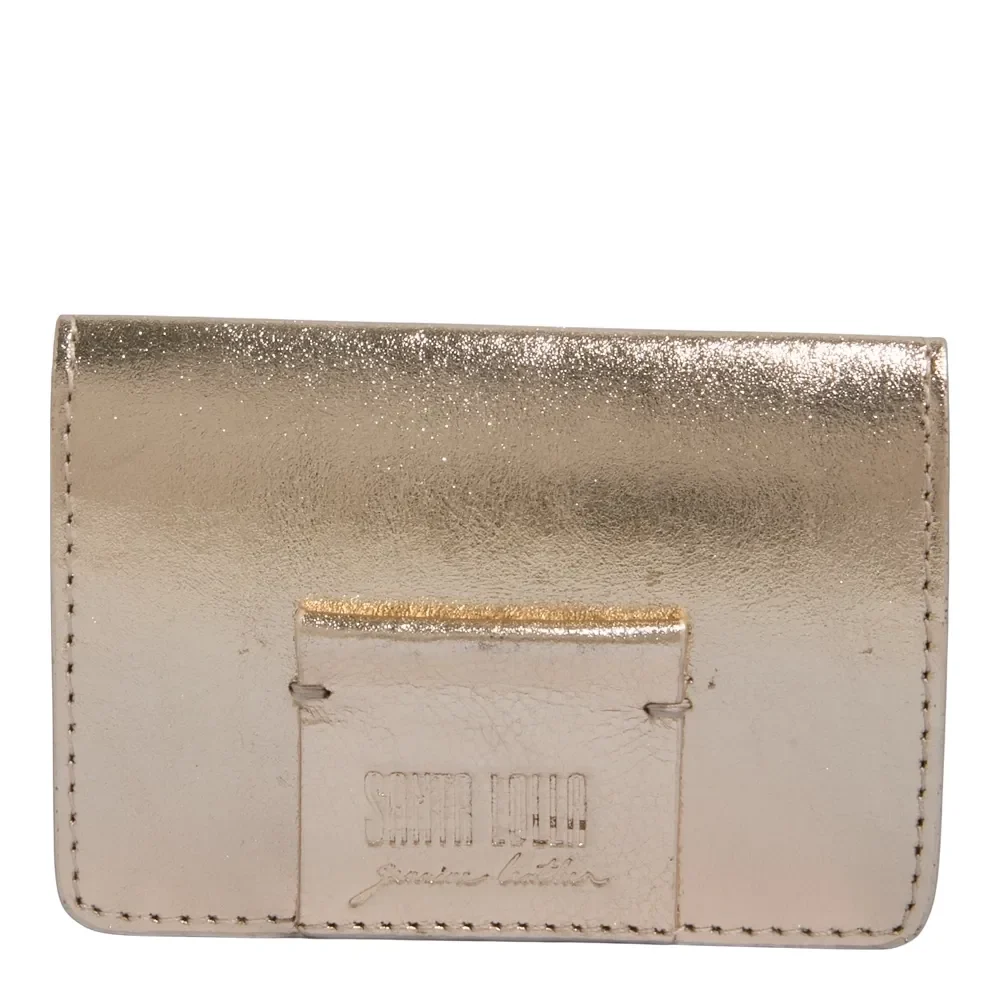 Porta Cartão Couro Metalizado Dourado - vista 1 de 3