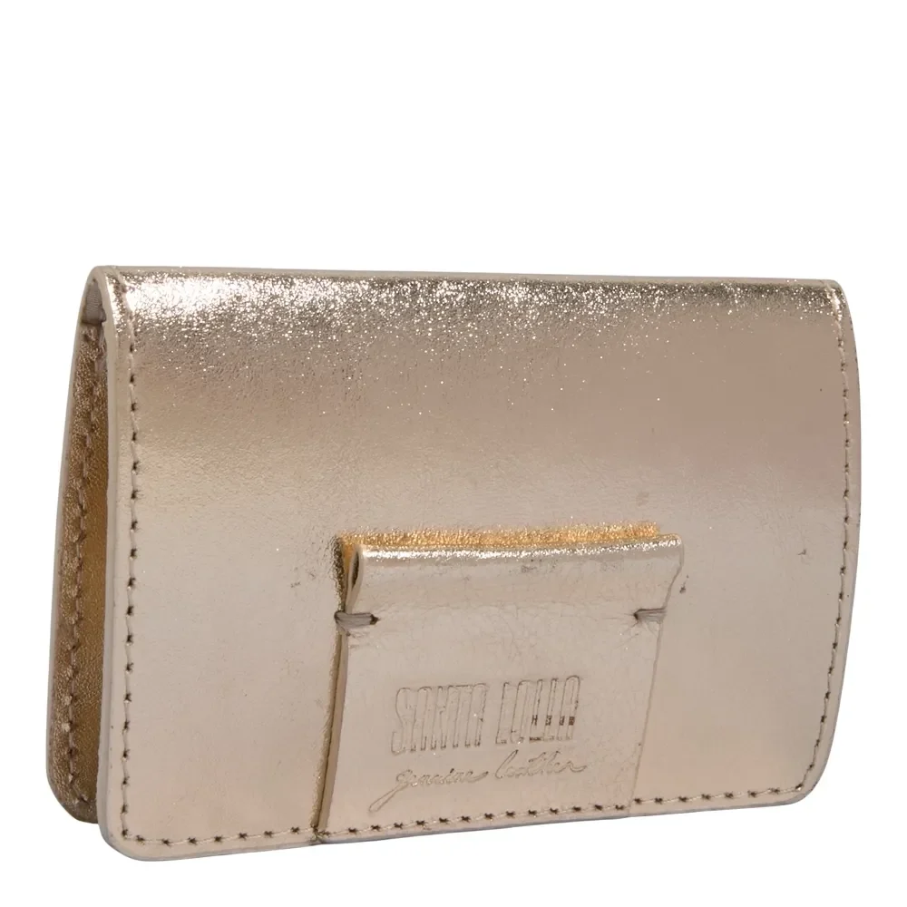 Porta Cartão Couro Metalizado Dourado - vista 2 de 3