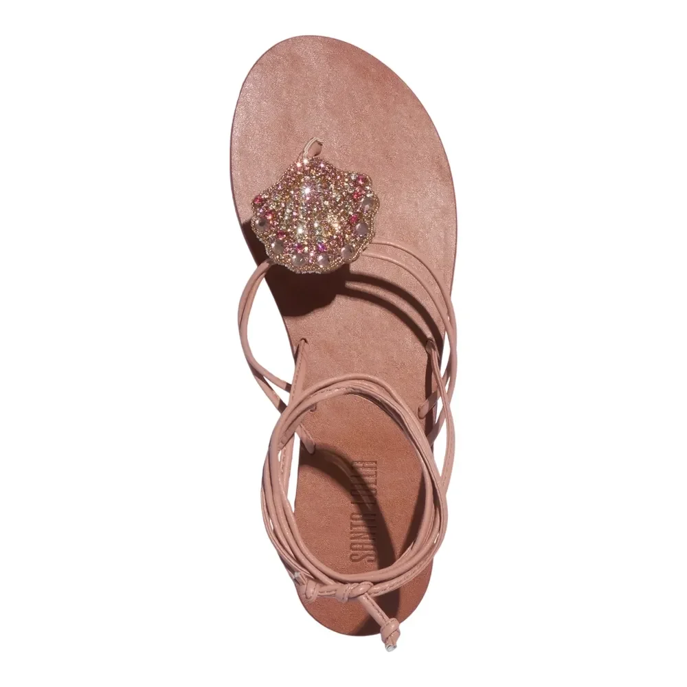 Rasteira Pedraria Amarração Napa Soft Rosa - vista 4 de 4