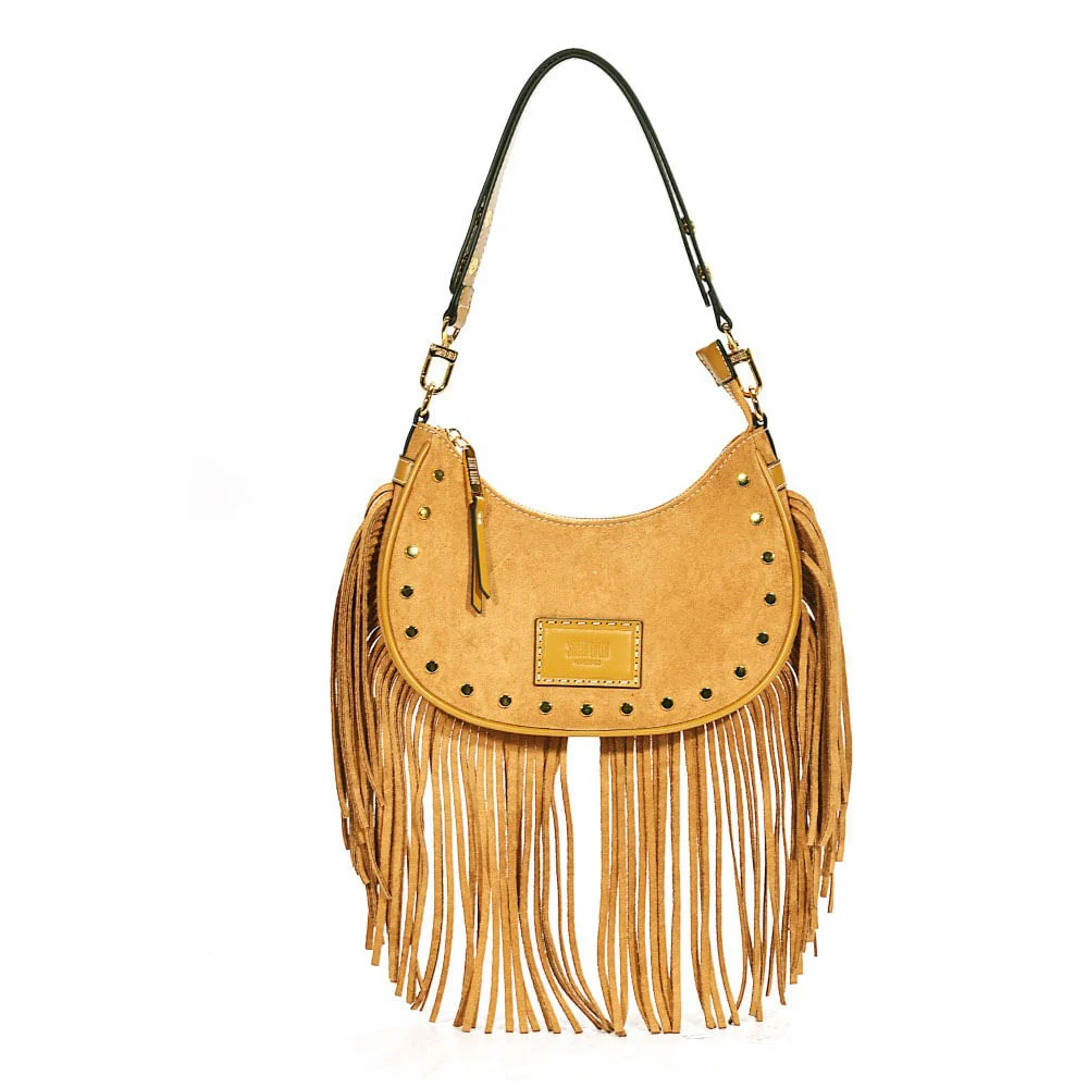 Bolsa Franja Camurça Alça De Ombro Amarelo Mostarda - vista 1 de 8