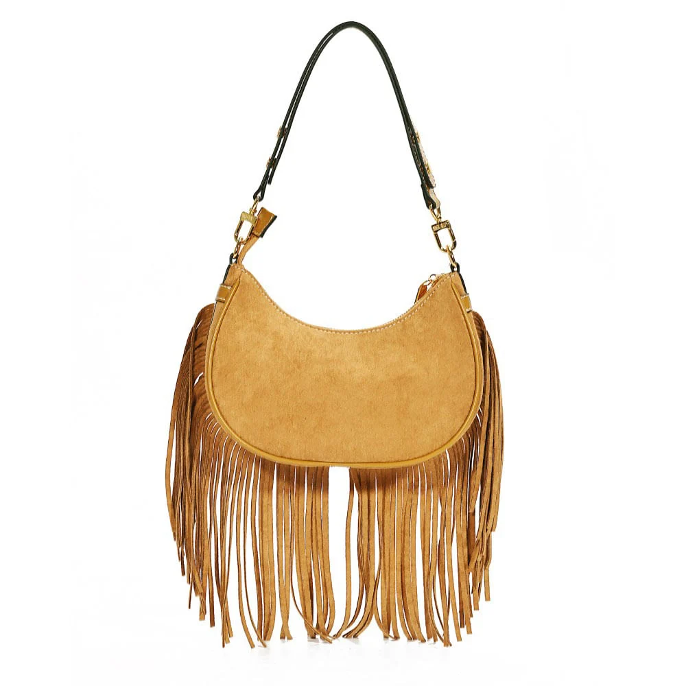 Bolsa Franja Camurça Alça De Ombro Amarelo Mostarda - vista 5 de 8