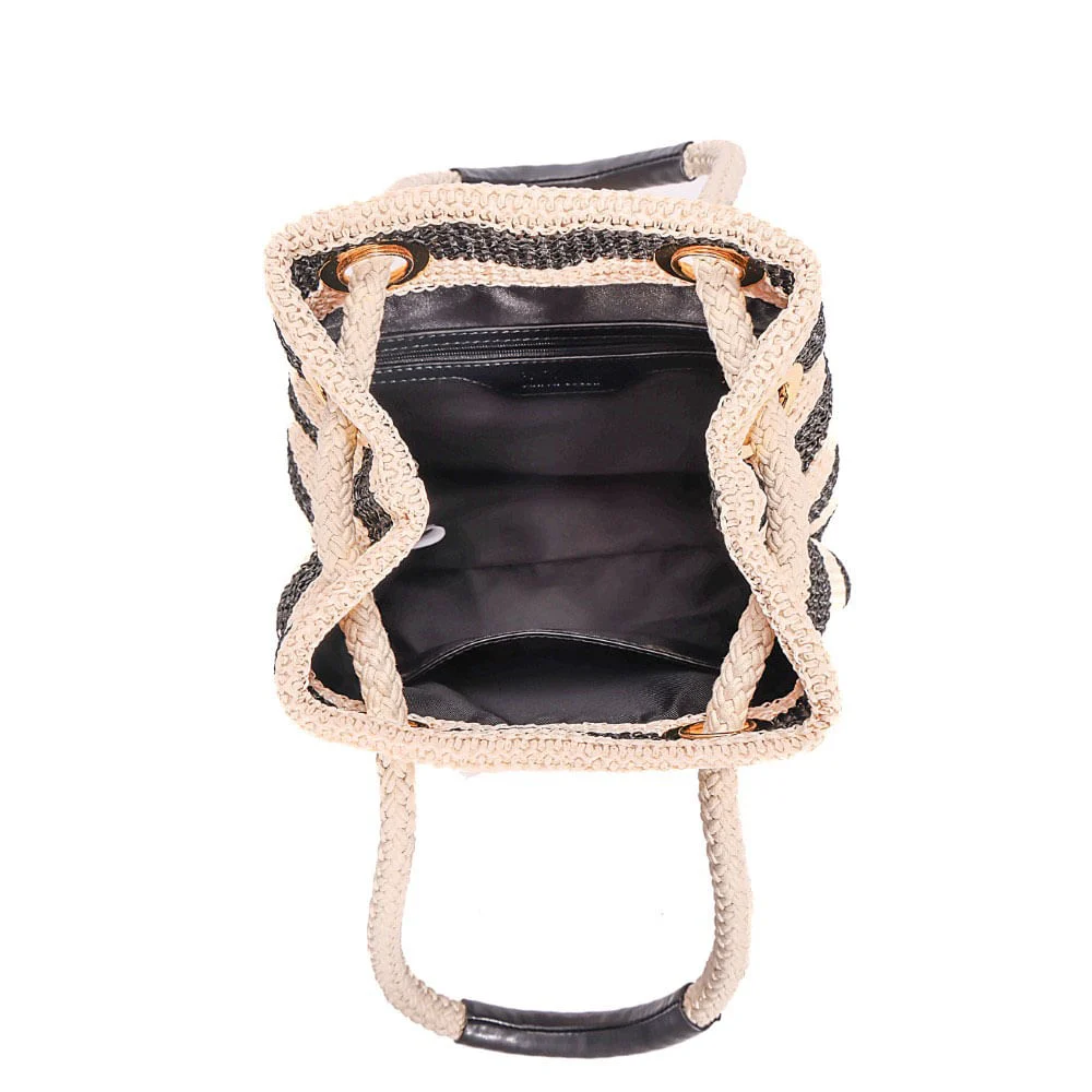 Bolsa Bucket Tramado Alça De Mão Listrada Preta a Branco - vista 8 de 8