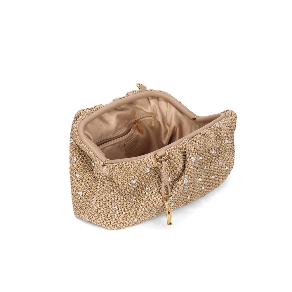 Bolsa Pouch Tramado Alça Tiracolo Bege Brilho - vista 3 de 3