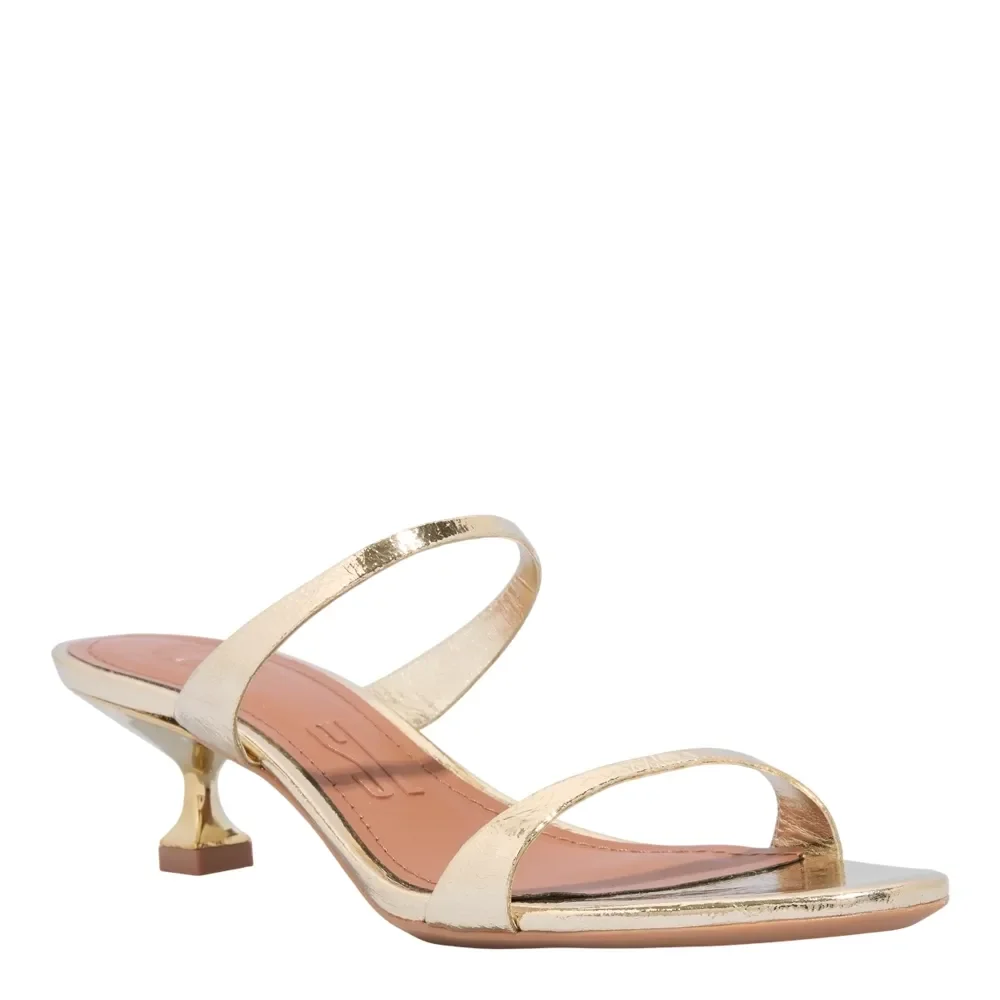 Mule Couro Metalizado Dourado Salto Baixo Fino - vista 2 de 3