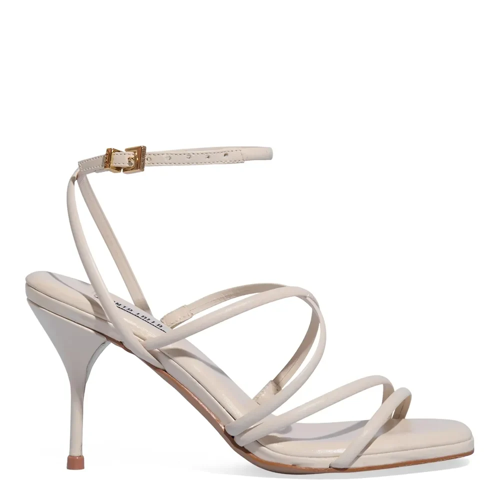 Sandália Acolchoada Couro Tiras Finas Off White - vista 4 de 5